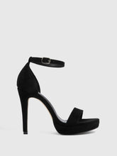 CUCCOO Basic Women Single Band Stiletto Heeled Sandals, Elegant Black Faux Suede Ankle Strap Sandals